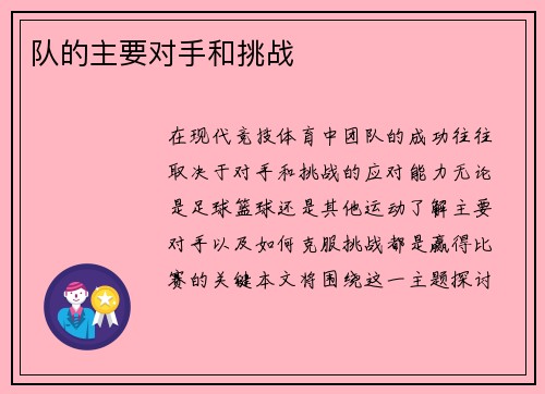 队的主要对手和挑战