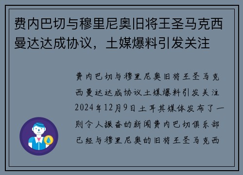 费内巴切与穆里尼奥旧将王圣马克西曼达达成协议，土媒爆料引发关注